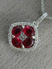 ESTATE 2.10CT DIAMOND & AAA RUBY 18KT WHITE GOLD SQUARE FLOWER FLOATING PENDANT