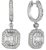 LARGE 1.85CT DIAMOND 14KT WHITE GOLD OCTAGON BEZEL HALO CLIP ON HANGING EARRINGS