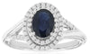 ESTATE 1.25CT DIAMOND & AAA SAPPHIRE 14K WHITE GOLD OVAL & ROUND ENGAGEMENT RING