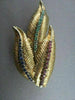ANTIQUE LARGE 3.50CT AAA SAPPHIRE RUBY & EMERALD LEAF 18KT Y GOLD BROOCH #1883