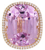 EXTRA LARGE 66.59CT DIAMOND & AAA KUNZITE 18KT YELLOW GOLD CUSHION & ROUND RING