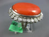 ANTIQUE EXTRA LARGE 1.0CT OLD MINE DIAMOND & AAA CORAL 14KT WHITE GOLD FUN RING
