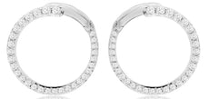 ESTATE .68CT DIAMOND 14KT WHITE GOLD 3D ROUND SIDEWAYS HOOP HANGING EARRINGS