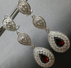 ESTATE LARGE 4.3CT DIAMOND & AAA GARNET 14K WHITE GOLD CLIP ON HANGING EARRINGS