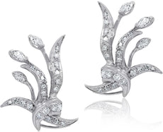 1.5CT DIAMOND 14KT WHITE GOLD ROUND & MARQUISE SHAPE MULTI LEAF FLORAL EARRINGS