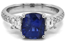 3.30CT DIAMOND & AAA SAPPHIRE 18K WHITE GOLD 3D CUSHION EMERALD CUT & ROUND RING