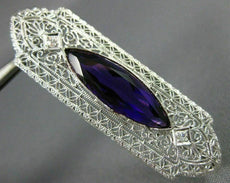 ANTIQUE LARGE 4.07CT DIAMOND & AMETHYST 14K WHITE GOLD FILIGREE PIN BROOCH 22118