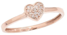 ESTATE .04CT DIAMOND 14KT ROSE GOLD 3D ROUND PAVE HEART SHAPE LOVE RING
