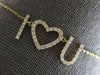 ESTATE .34CT DIAMOND 14KT YELLOW GOLD 3D CLASSIC I LOVE YOU HEART LOVE NECKLACE