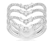 WIDE .79CT DIAMOND 14KT WHITE GOLD ROUND & BAGUETTE MULTI ROW V SHAPE FUN RING