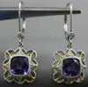 ESTATE 1.78CT DIAMOND & AMETHYST 14KT 2 TONE GOLD SQUARE ETOILE HANGING EARRINGS