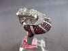 EXTRA LARGE 5.39CT DIAMOND & AAA RUBY 18K WHITE GOLD SEMI CRESCENT COCKTAIL RING