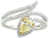 WIDE 1.15CT WHITE & FANCY YELLOW DIAMOND 18K 2 TONE GOLD 3D PEAR SHAPE LEAF RING