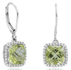 5.52CT DIAMOND & AAA LEMON QUARTZ 14KT WHITE GOLD CUSHION & ROUND HALO EARRINGS