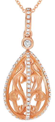 .33CT DIAMOND 14K ROSE GOLD CLASSIC OPEN FILIGREE TEAR DROP FUN FLOATING PENDANT