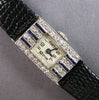 ANTIQUE ART DECO .78CT OLD MINE DIAMOND & AAA SAPPHIRE PLATINUM 3D WATCH #28151