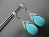 LARGE 17.31CT DIAMOND & AAA TURQUOISE 14KT WHITE GOLD TEAR DROP HANGING EARRINGS