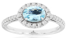 1.03CT DIAMOND & AAA AQUAMARINE 14KT WHITE GOLD 3D OVAL & ROUND FLOWER FUN RING