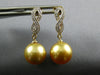 .15CT DIAMOND & AAA GOLDEN SOUTH SEA PEARL 18K YELLOW GOLD LOVE HANGING EARRINGS