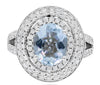 LARGE 3.21CT DIAMOND & AAA AQUAMARINE 18KT WHITE GOLD OVAL & ROUND FLORAL RING
