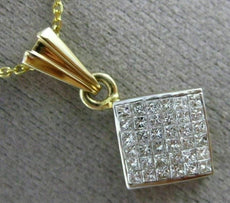ESTATE .75CT DIAMOND 14KT YELLOW GOLD 3D INVISIBLE SQUARE PENDANT & CHAIN #17373