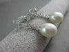 ANTIQUE DIAMOND 11M OVAL SEA PEARL 14K WHITE GOLD HANGING FILIGREE EARRINGS #836