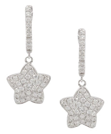 ESTATE 1.7CT DIAMOND 18KT WHITE GOLD 3D CLASSIC PAVE STAR FUN HANGING EARRINGS