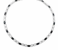31.34CT DIAMOND & AAA SAPPHIRE 18KT WHITE GOLD ROUND & BAGUETTE TENNIS NECKLACE