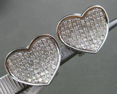 ESTATE LARGE 1.03CT DIAMOND 14KT WHITE GOLD 3D PAVE CURVED HEART LOVE EARRINGS