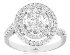 .94CT DIAMOND 14KT WHITE GOLD ROUND & MARQUISE HALO FRIENDSHIP ANNIVERSARY RING