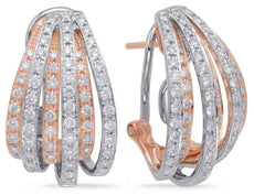 1.41CT DIAMOND 14K WHITE & ROSE GOLD MULTI ROW UMBRELLA CLIP ON HANGING EARRINGS