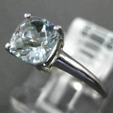 ESTATE .80CT AAA AQUAMARINE 14KT WHITE GOLD 3D SQUARE SOLITAIRE PROMISE RING