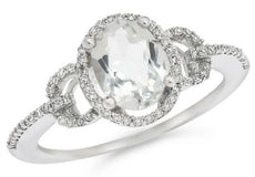 1.37CT DIAMOND & AAA GREEN AMETHYST 14KT WHITE GOLD OVAL & ROUND LOVE KNOT RING