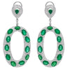 LARGE 22.77CT DIAMOND & AAA EMERALD 18K WHITE GOLD OVAL & ROUND HANGING EARRINGS
