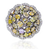 LARGE 3.95CT WHITE & MULTI COLOR DIAMOND 18K WHITE GOLD MULTI SHAPE CLUSTER RING