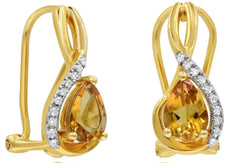 1.19CT DIAMOND & AAA CITRINE 14K YELLOW GOLD ROUND & PEAR SHAPE CLIP ON EARRINGS