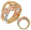 LARGE .94CT DIAMOND 14KT TRI COLOR GOLD MULTI ROW CRISS CROSS INFINITY LOVE RING