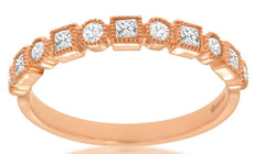 .35CT DIAMOND 14KT ROSE GOLD 3D ROUND & PRINCESS BEZEL FILIGREE ANNIVERSARY RING