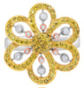 .79CT WHITE & FANCY YELLOW DIAMOND 18K TRI COLOR GOLD 3D ETOILE FLOWER LOVE RING