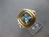 LARGE 3.2CT DIAMOND & AAA AQUAMARINE 14K 2 TONE GOLD CUSHION ROUND 3 STONE RING