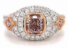 1.37CT WHITE & PINK DIAMOND 18KT WHITE & ROSE GOLD CUSHION & ROUND FILIGREE RING