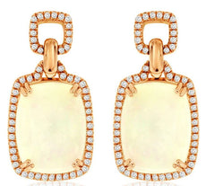 7.14CT DIAMOND & AAA OPAL 14KT ROSE GOLD 3D CUSHION & ROUND RECTANGULAR EARRINGS