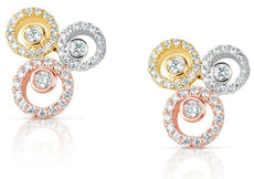 ESTATE .70CT DIAMOND 14K TRI COLOR GOLD 3D MULTI CIRCULAR FLOWER ETOILE EARRINGS