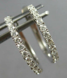 ESTATE SMALL .24CT DIAMOND 14KT WHITE GOLD OVAL LEVERBACK HOOP HANGING EARRINGS