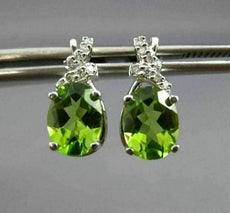 ESTATE 2.18CT DIAMOND & AAA PERIDOT 14KT WHITE GOLD 3D BOW OVAL HANGING EARRINGS