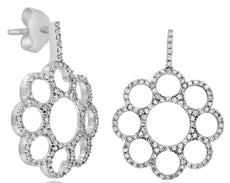ESTATE .65CT DIAMOND 14KT WHITE GOLD MULTI CIRCULAR FLOWER FUN HANGING EARRINGS