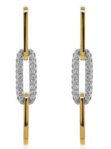 1.40CT DIAMOND 18K 2 TONE GOLD OPEN OVAL 3 LINK CRISS CROSS FUN HANGING EARRINGS
