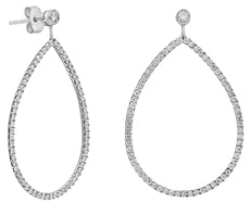 LARGE 1.26CT DIAMOND 14K WHITE GOLD 3D SOLITAIRE OPEN TEAR DROP HANGING EARRINGS
