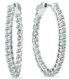 ESTATE 2CT DIAMOND 14K WHITE GOLD CLASSIC ROUND INSIDE OUT HOOP HANGING EARRINGS