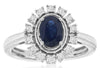 1.07CT DIAMOND & AAA SAPPHIRE 14K WHITE GOLD OVAL & ROUND FLOWER FRIENDSHIP RING
